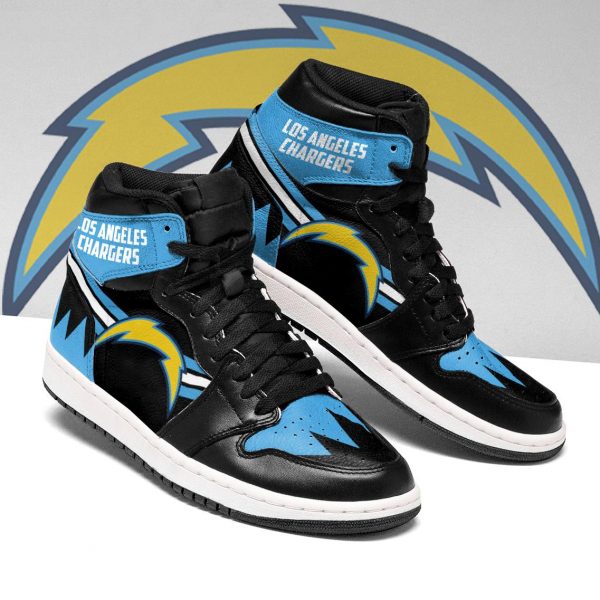 Men's Los Angeles Chargers High Top Leather AJ1 Sneakers 005